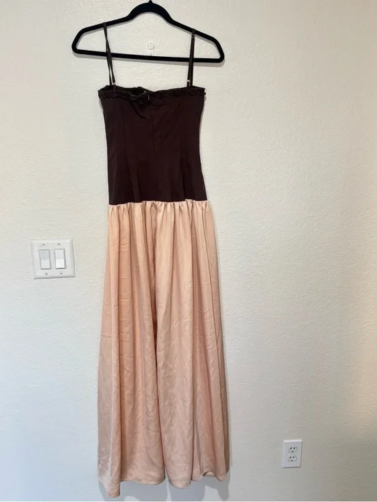 WeWoreWhat Ruffle Corset Brown Champagne Satin Maxi Dress Size 6 Small - Picture 6 of 8